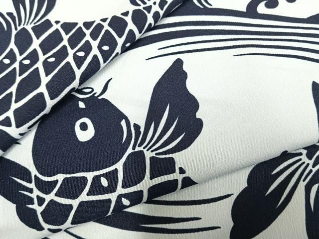 平和屋着物 男性 小紋 単衣 鯉 立波文 洗える着物 fy