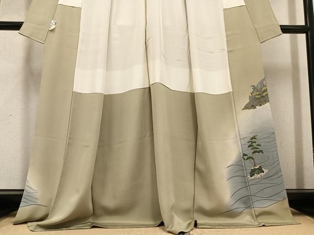 平和屋着物▽豪華色留袖 単衣 正倉院花地紋 薄萌葱色 正絹 逸品