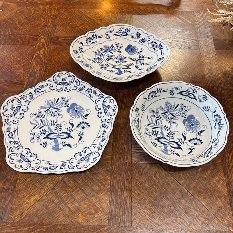 ブルーダニューブ 変形皿&サラダボウル まとめ 3点セット 五角形 ひし形 皿 大皿 プレート BLUE DANUBE ブルーオニオン ファンシープラター 食器セット CA0123-1