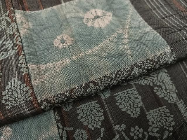 平和屋着物 伝統工芸士 七代目 吉澤与市 紬 絞り 色紙花文 正絹 ph