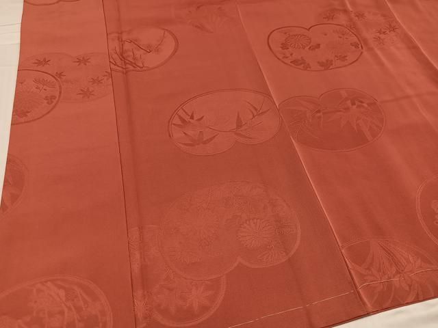  平和屋着物 上質な色無地 草花地紋 浅緋色 正絹 ph 色無地 着物