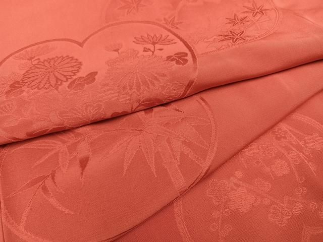 平和屋着物 上質な色無地 草花地紋 浅緋色 正絹 ph