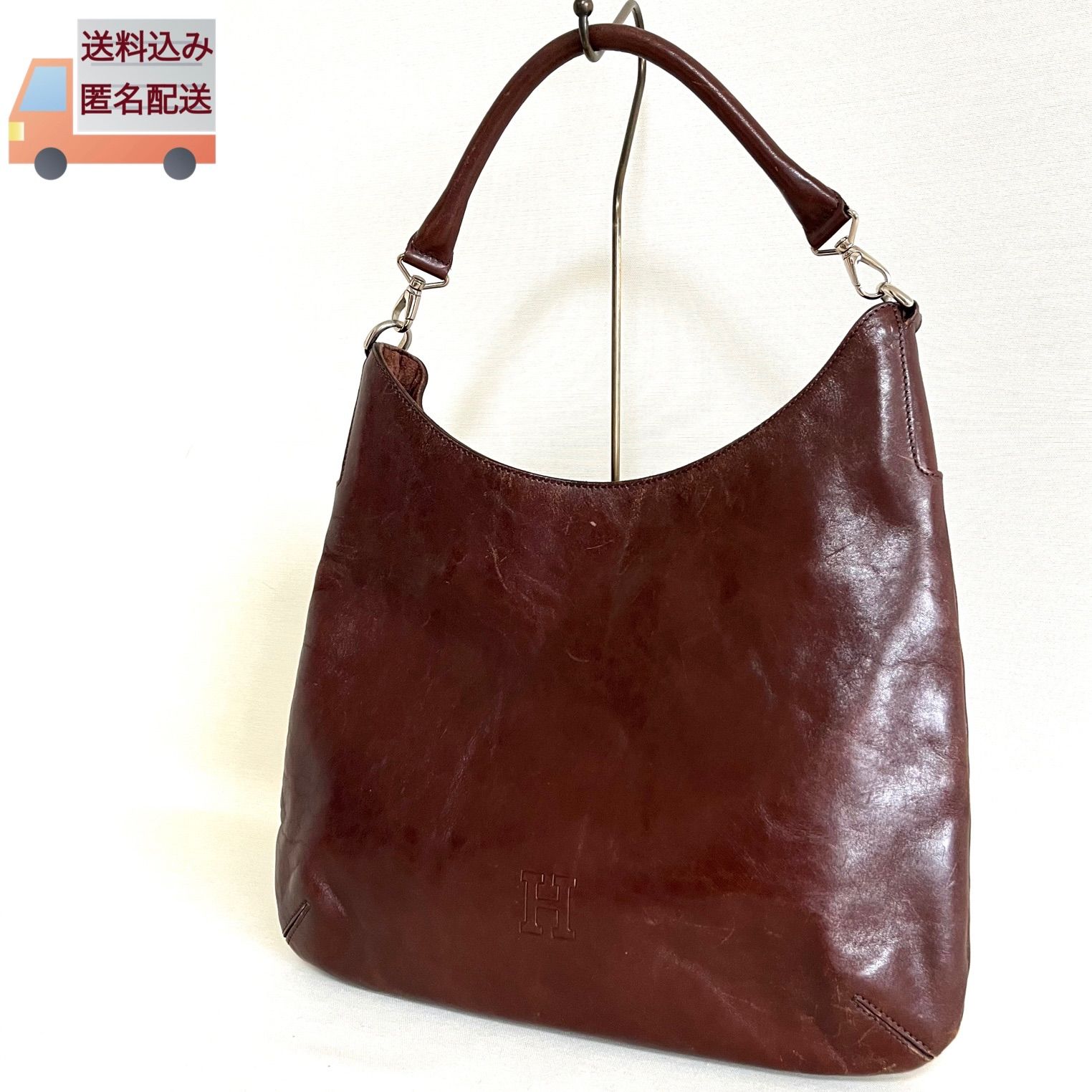 HIROFU ヒロフ ワンショルダーバッグ 肩掛け ブラウン レザー Hロゴ