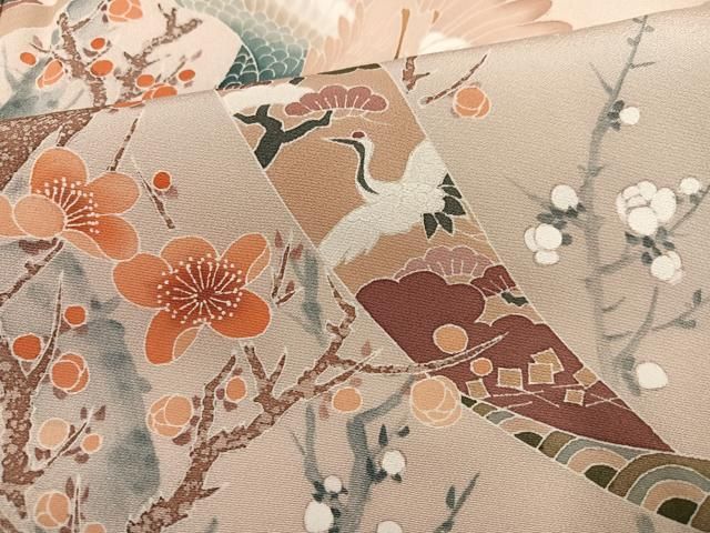  平和屋着物 訪問着 作家物 群れ鶴花鳥文 正絹 ph 訪問着 付け下げ 着物