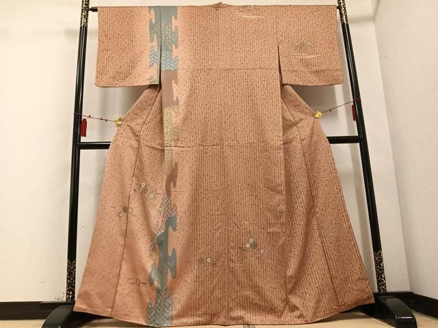 平和屋着物 訪問着 刺繍 亀甲草花文 金彩 正絹 ph