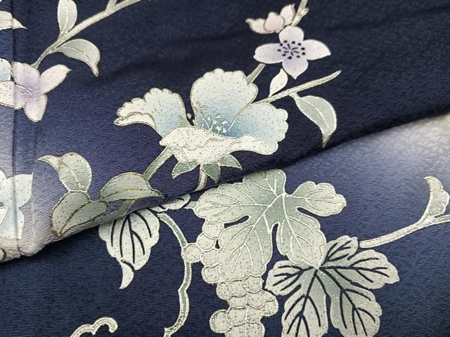 平和屋着物●訪問着　葡萄唐草文　暈し染め　銀彩　正絹　逸品　AABD4721ph 平和屋着物○訪問着 葡萄唐草文 暈し染め 銀彩 正絹 逸品