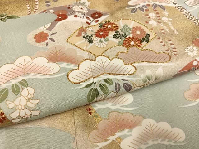  平和屋着物 訪問着 駒刺繍 地紙草花文 金彩 正絹 ph 訪問着 付け下げ 着物