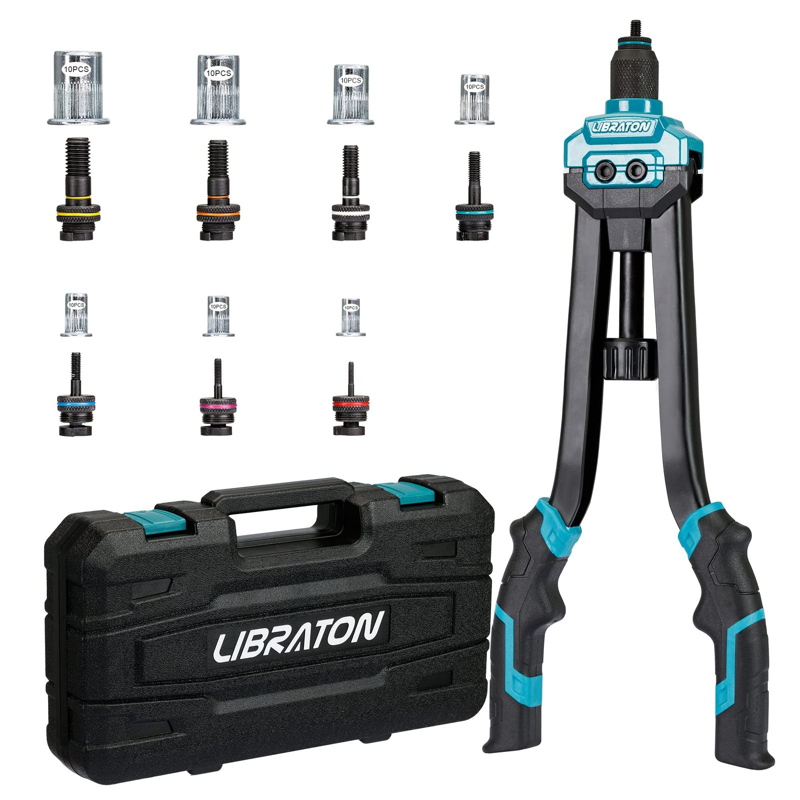 LIBRATON ハンドナッターセット 両手式 M3 M4 M5 M6 M8 M10 M12 ブラインドナット70個入れ ハンドリベットナットツール