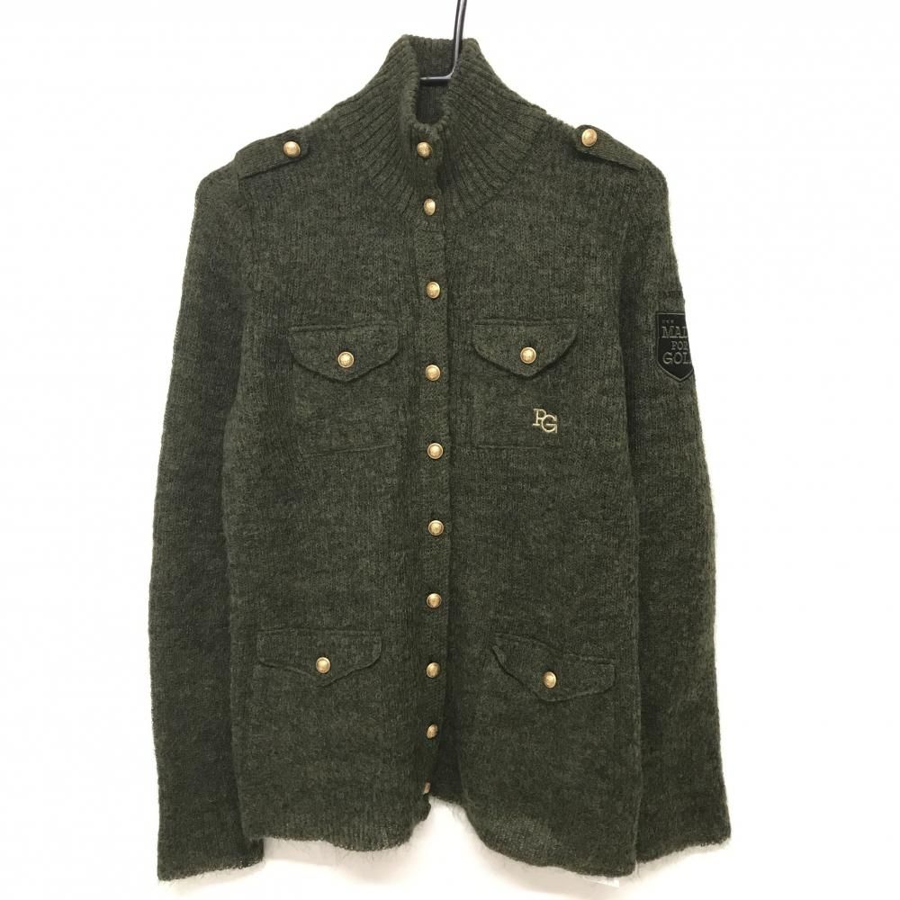 超 パーリーゲイツ ニットジャケット カーキ 金ボタン モヘヤ混 レディース 2 L ゴルフウェア PEARLY GATES
