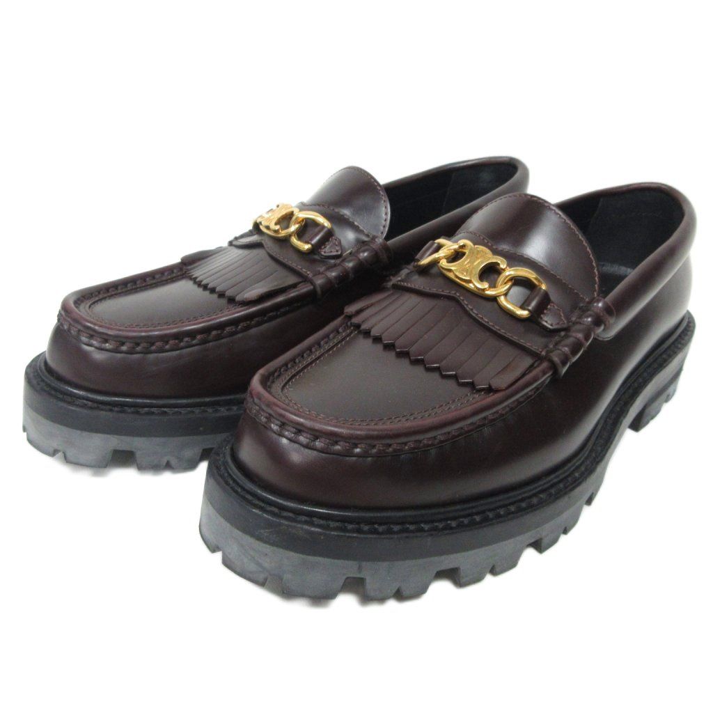 セリーヌ CELINE エディスリマン トリオンフ チェーン付き マーガレット ローファー FA 0261 レザー ゴールド金具 厚底 バーガンディ ダークブラウン 37