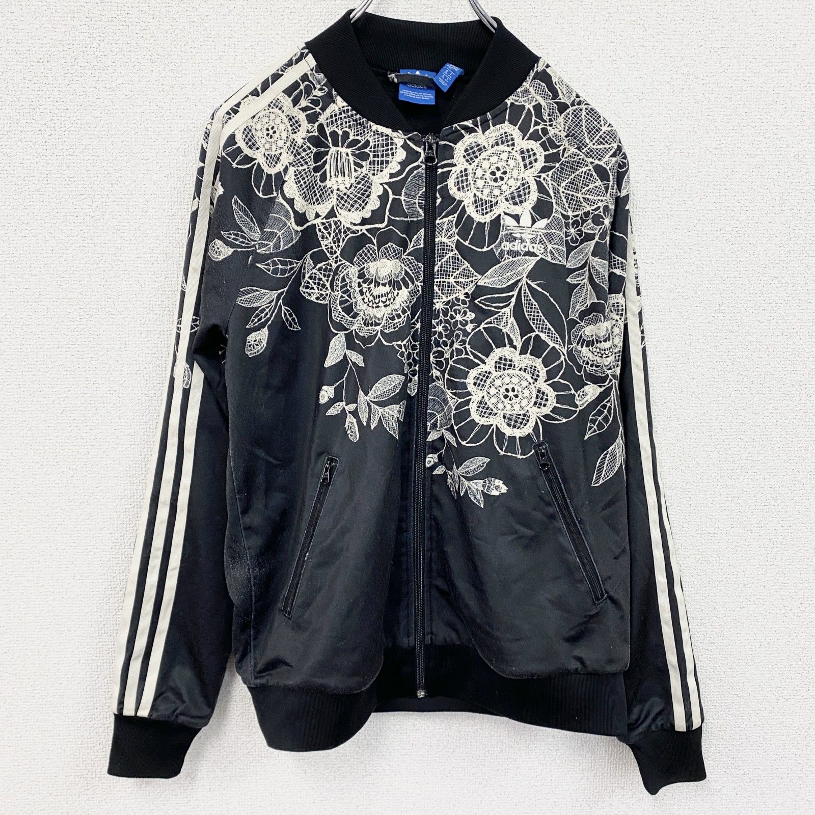 古着 adidas アディダス トラックジャケット ジャージ 花柄 黒 ブラック XOTサイズ