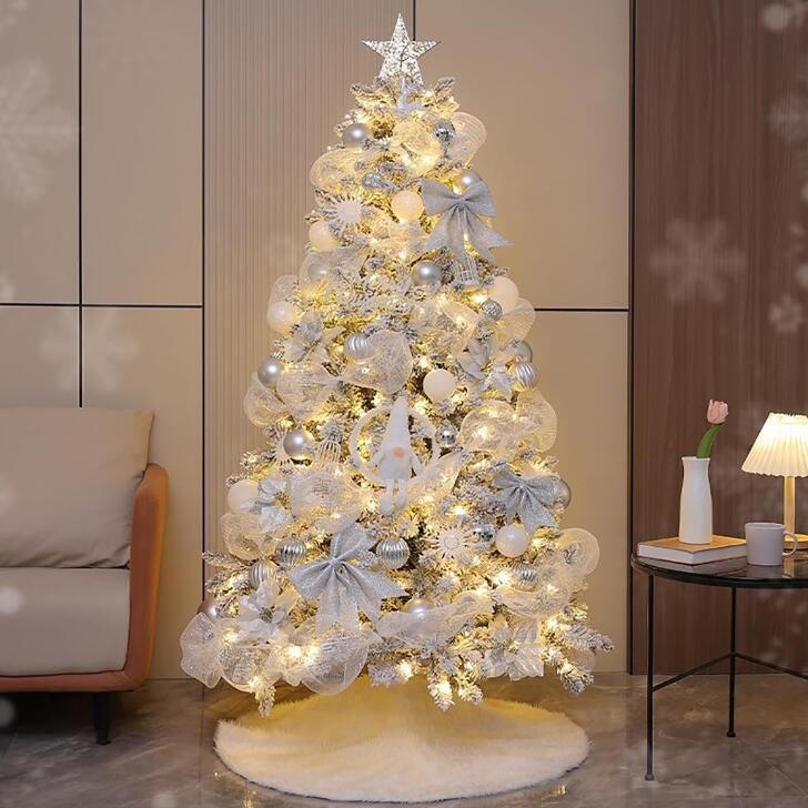 クリスマスツリー 雪化粧 オーナメント LEDライト 白 雪 ツリー ツリーセット スリム おしゃれ 北欧風 スノー 折りたたみ式 組立簡単 自宅 店舗用 インテリア 150cm