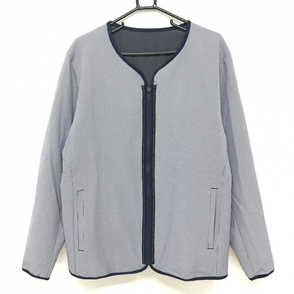 アディダス リバーシブル中綿ジャケット ネイビー×白 細目千鳥格子 裏ネイビー無地 メンズ XO ゴルフウェア adidas