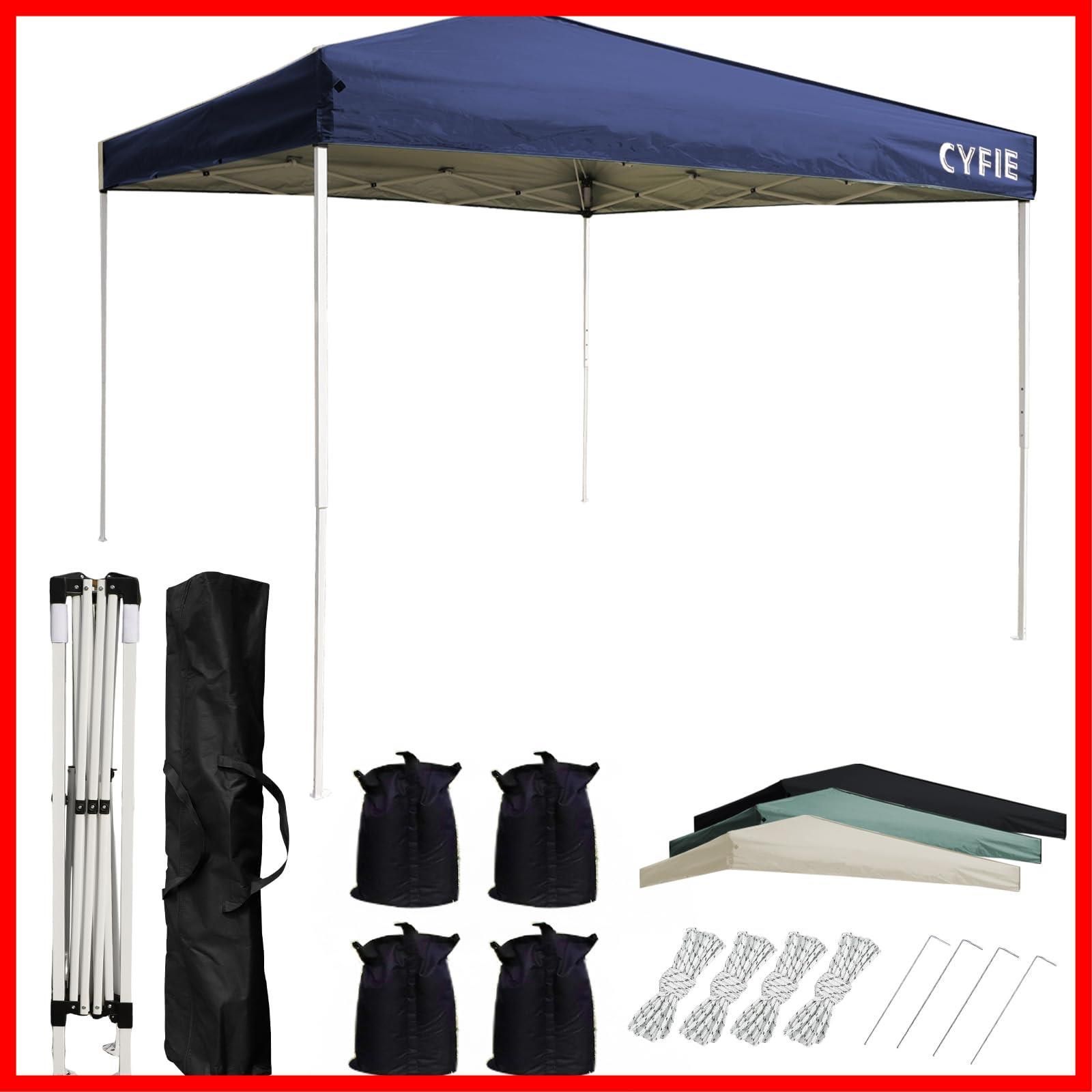 タープテント 3 mx m ワンタッチテント 高さ3段階調節 uvカットコーティング 高耐水加工 スチールフレーム 風に強い CYFIE ワンタッチタープテント 組立て簡単 持ち運び便利 防災砂袋 ペグ ロープ 収納ケース付 アウトドア キャンプ 運