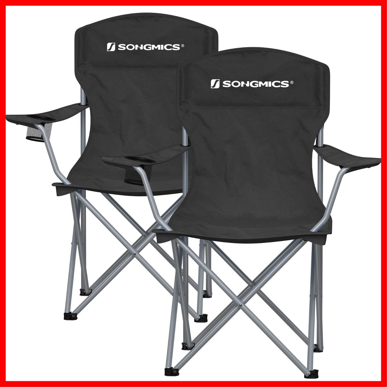 数量 アウトドア椅子 防水 お釣り ブラック 収納ケース付 持ち運びやすい 折り畳み式 運動会 キャンプ椅子 コンパクト 軽量 ハイバック GCB08BK 耐荷重150kg 2脚セット アウトドアチェア SONGMICS