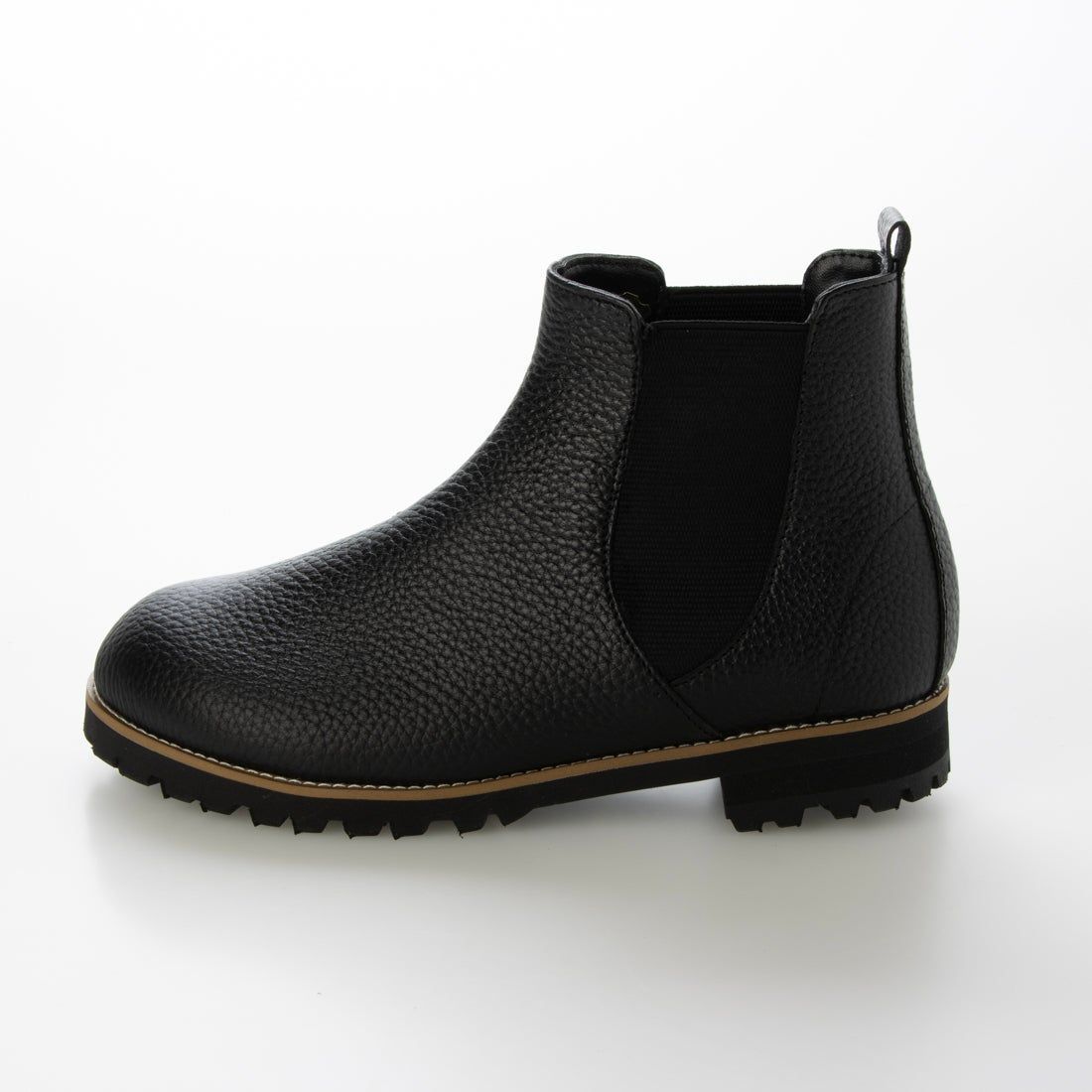 本革 牛革コンフォート タンクソール サイドゴアブーツ BLACK