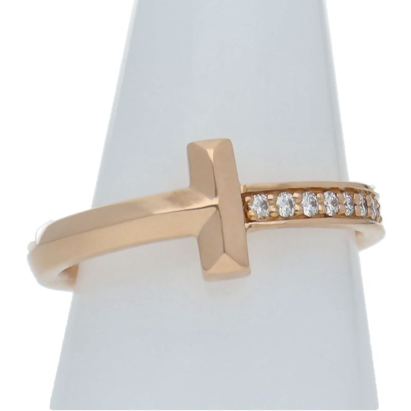 ティファニー Tワン ダイヤリング D 0.08 ct 10 K 18 PG レディース