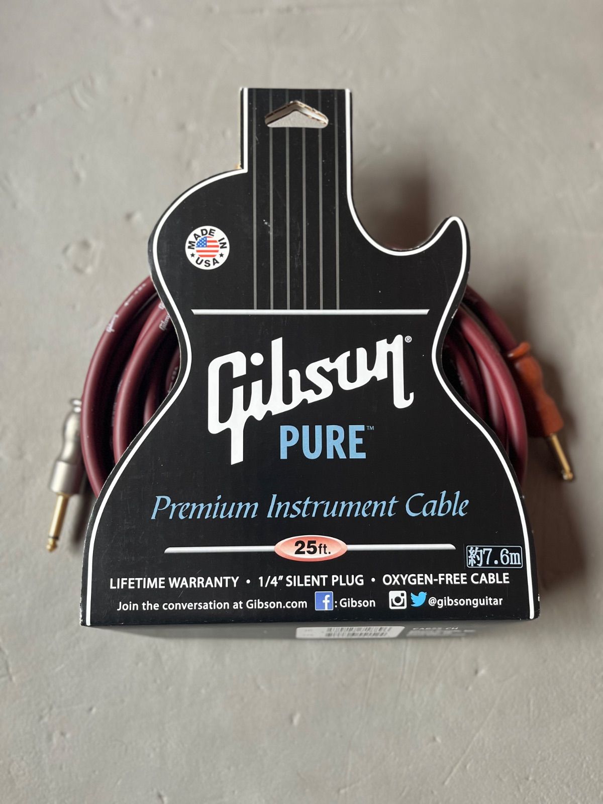 ギブソン シールド Gibson Pure Instrument Cable 25 ft 約7 6 m CAB CH チェリー色