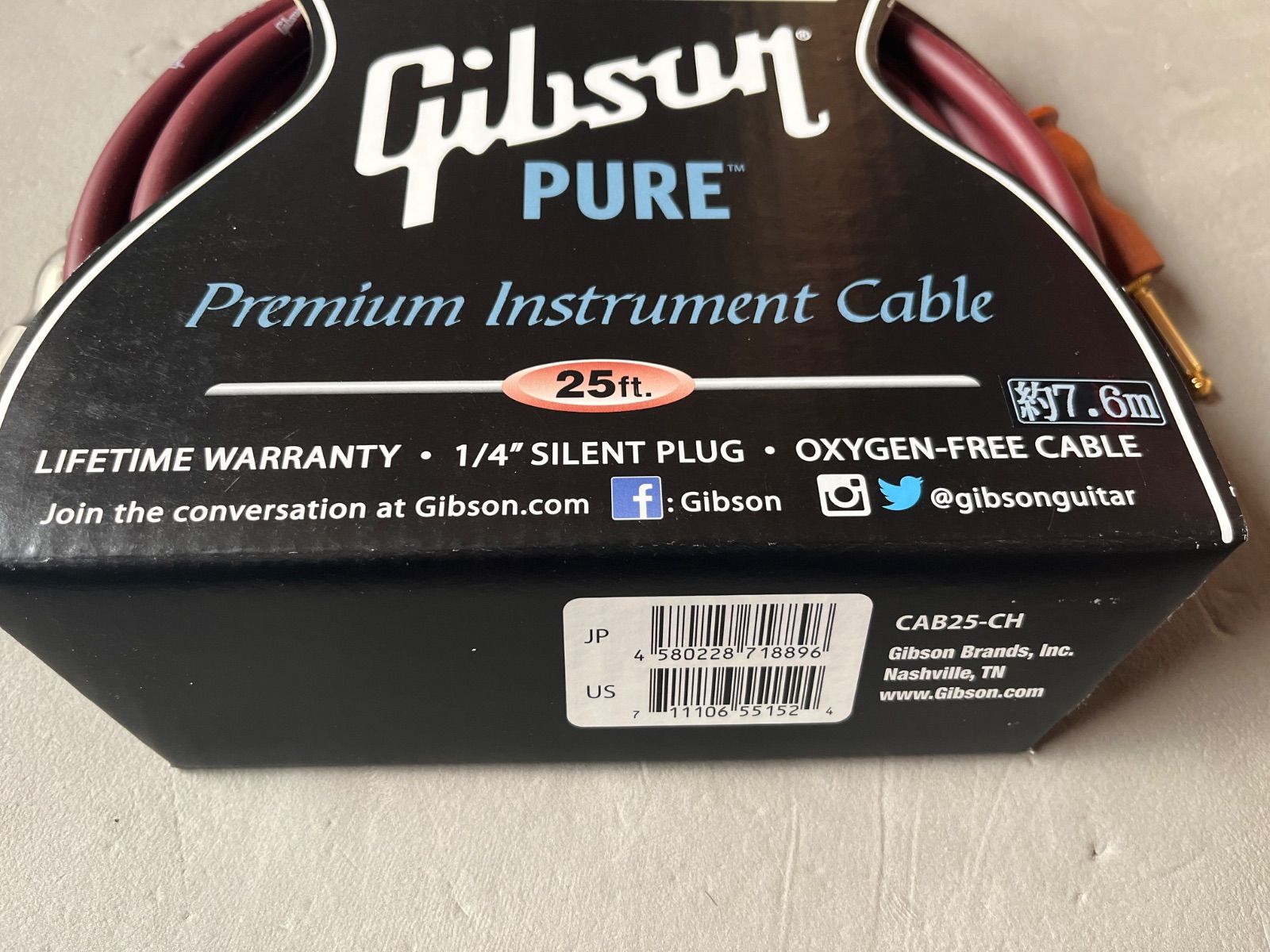 ギブソン シールド Gibson Pure Instrument Cable 25 ft 約7 6 m CAB CH チェリー色