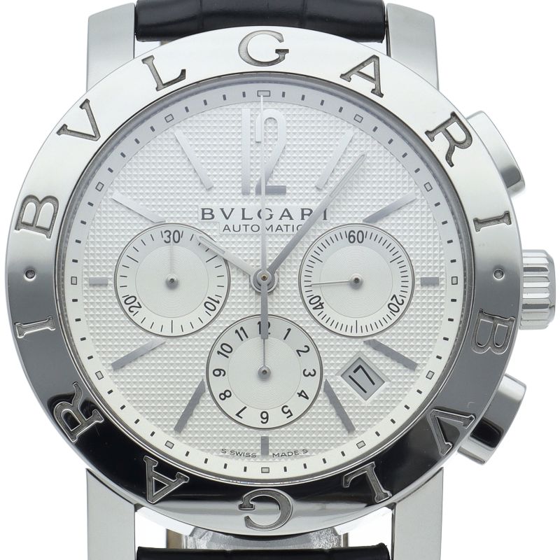 ブルガリ ブルガリブルガリ ウォッチ 42mm クロノグラフ BB42SLCH BB42WSLDCH 箱 保証書 SS 革 メンズ
