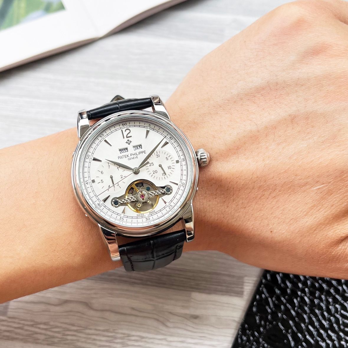 WTO通販 Patek Philippe Multifunction 男士愛用の 腕時計 白 金ケース 付き-WTO輸入-MSB34