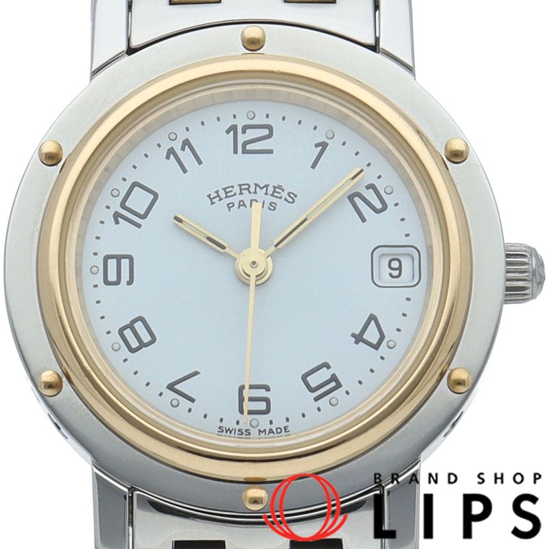 エルメス クリッパー レディース時計 CL4.220 箱 保証書 GP SS レディース時計 ホワイト 仕上げ済