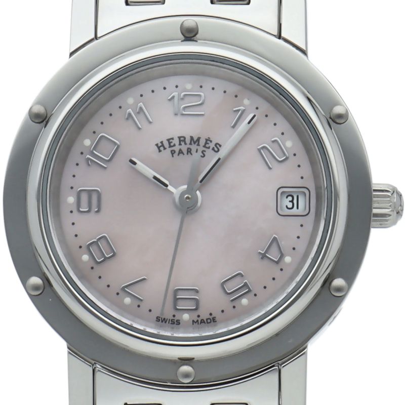 エルメス クリッパーナクレ レディース時計 シェル CL4.210 SS レディース時計 ピンクシェル 仕上げ済