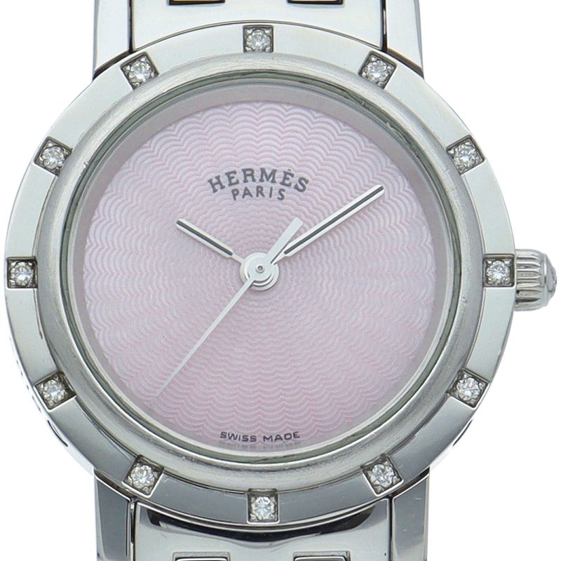 エルメス クリッパーナクレ レディース時計 12Pダイヤベゼル シェル CL4.230 箱 保証書 SS レディース時計 ピンクシ