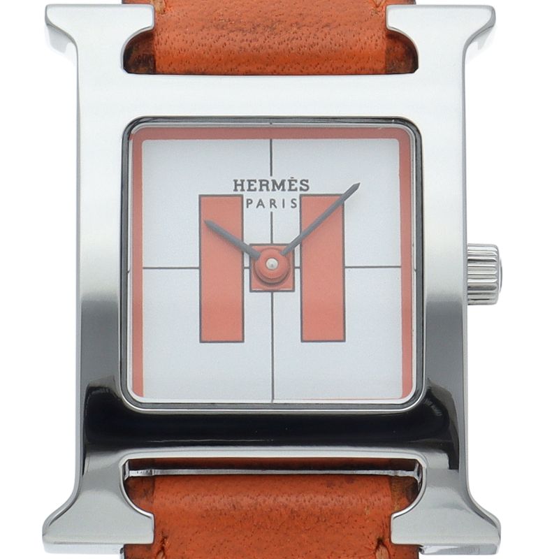 エルメス Hウォッチ レディース時計 HH1.210 箱 保証書 SS 革 レディース時計 ホワイト 仕上げ済