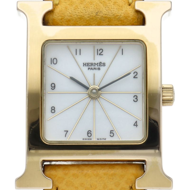 エルメス Hウォッチ レディース時計 HH1.201 GP 革 レディース時計 ホワイト 仕上げ済