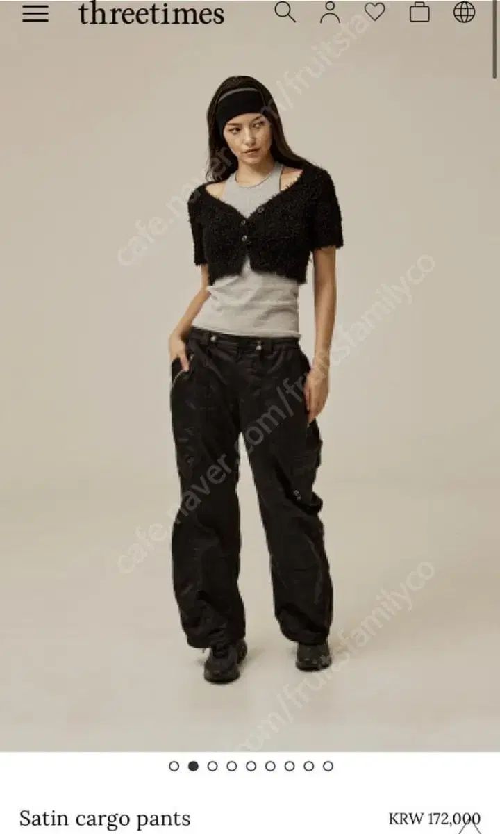 M スリータイムズ 新 サテン カーゴ パンツ ブラック ユンビーヌ 着用 サテン ズボン