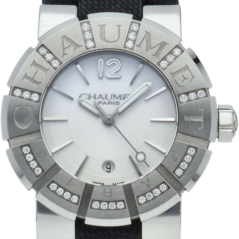 ショーメ クラスワン ウォッチ 33mm ダイヤベゼル W1722I-35A 箱 保証書 SS ラバー レディース時計 シルバー