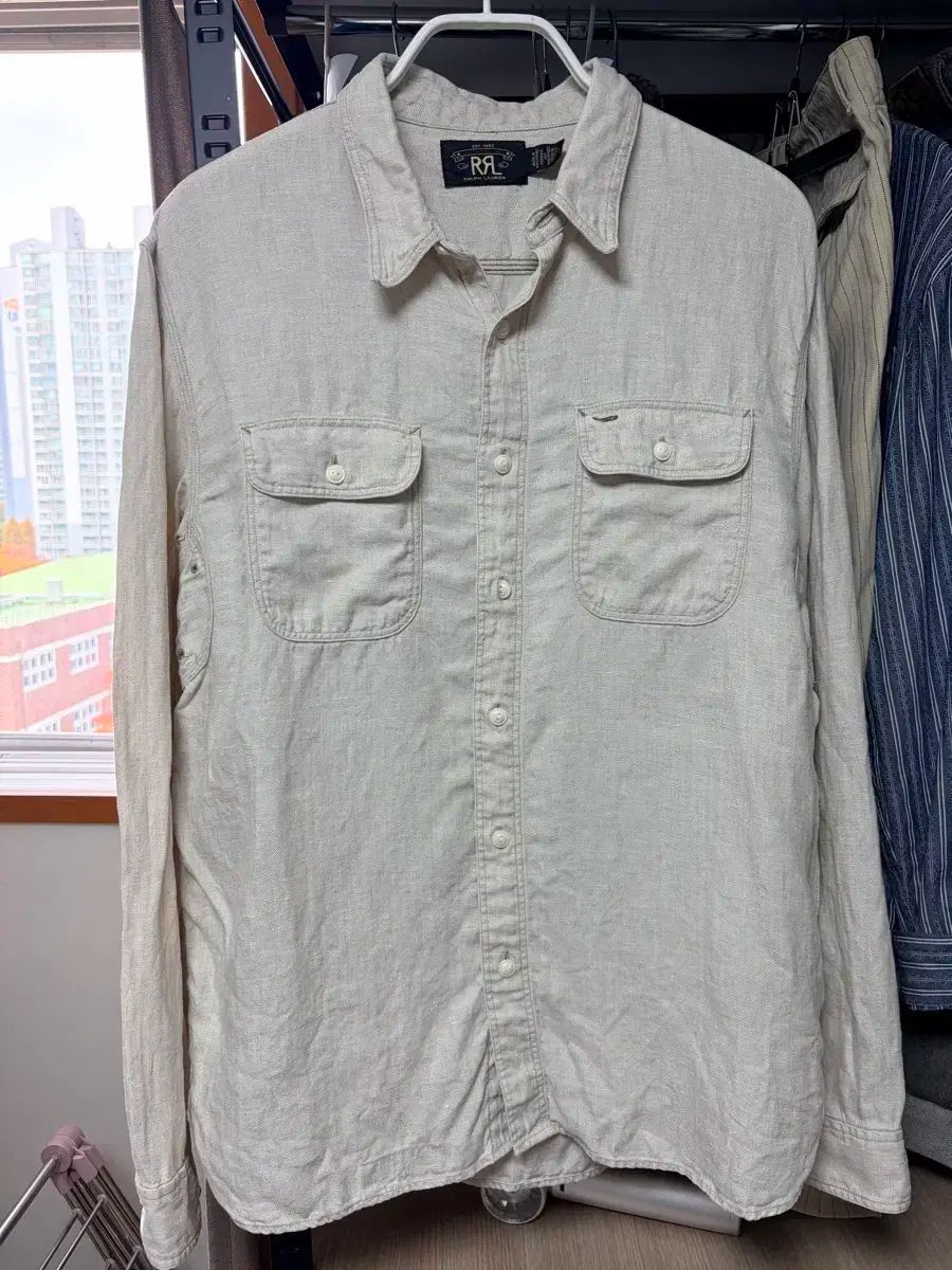 RRL ダブルアールエル リネン ヘリンボーン ワークシャツ L