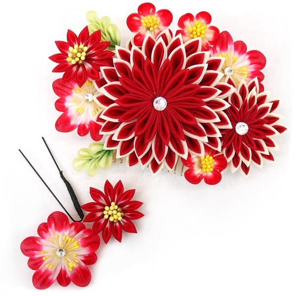 髪飾り２点セット 成人式 振袖 kk a 03 かんざし つまみ細工 花飾り 赤 レッド 結婚式 卒業式 浴衣 袴 県 は 京都うさぎ堂