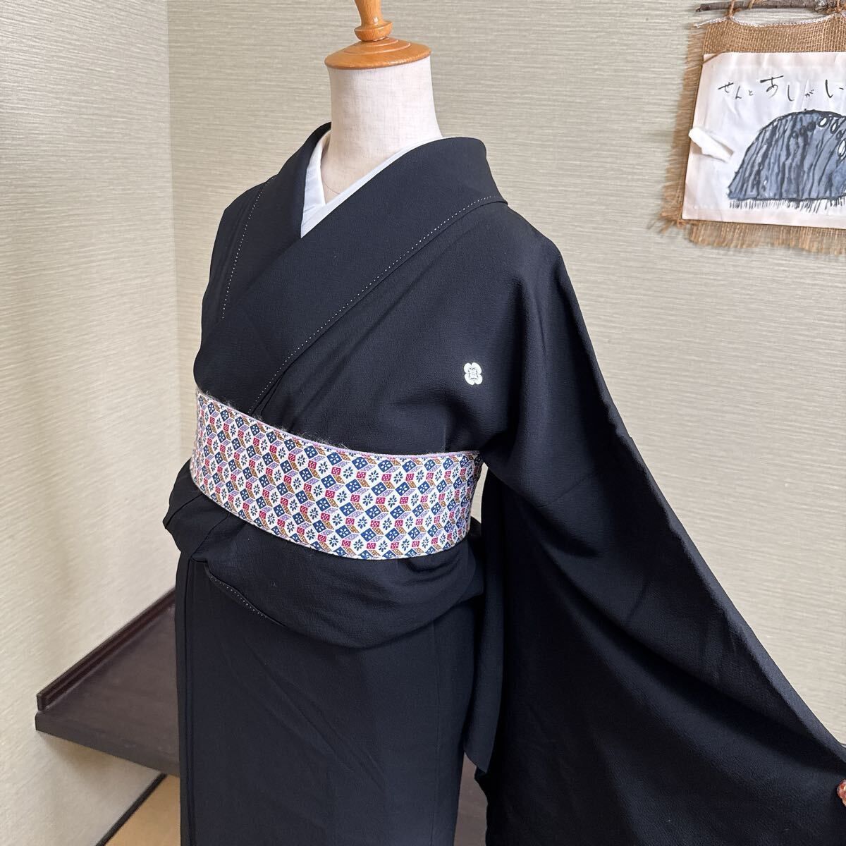 き739】黒紋付 五つ紋 正絹 色無地・礼装 黒無地 袷 きもの 着物 