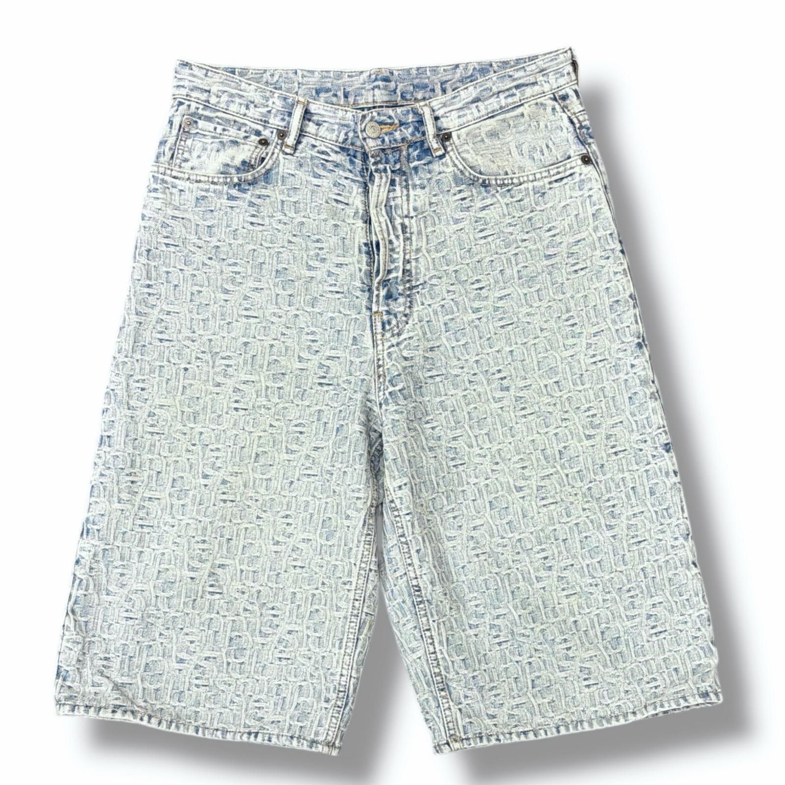 参考上代81400円 ACNE STUDIOS 24SS ルーズフィットモノグラムデニムショーツ ハーフパンツ アクネストゥディオズ FN-UX-SHOR000021 インディゴ 44 2578M