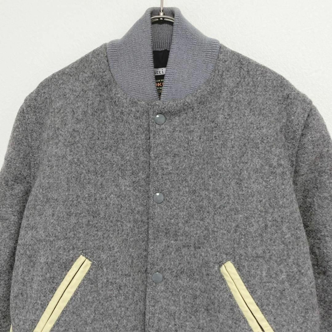 SKOOKUM メルトン スタジャン ウール切替 袖ライン 配色リブ グレー M