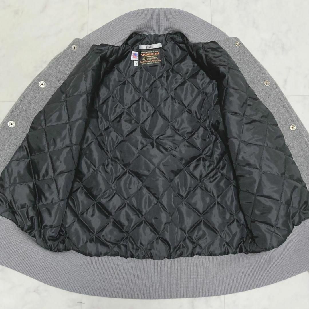 SKOOKUM メルトン スタジャン ウール切替 袖ライン 配色リブ グレー M