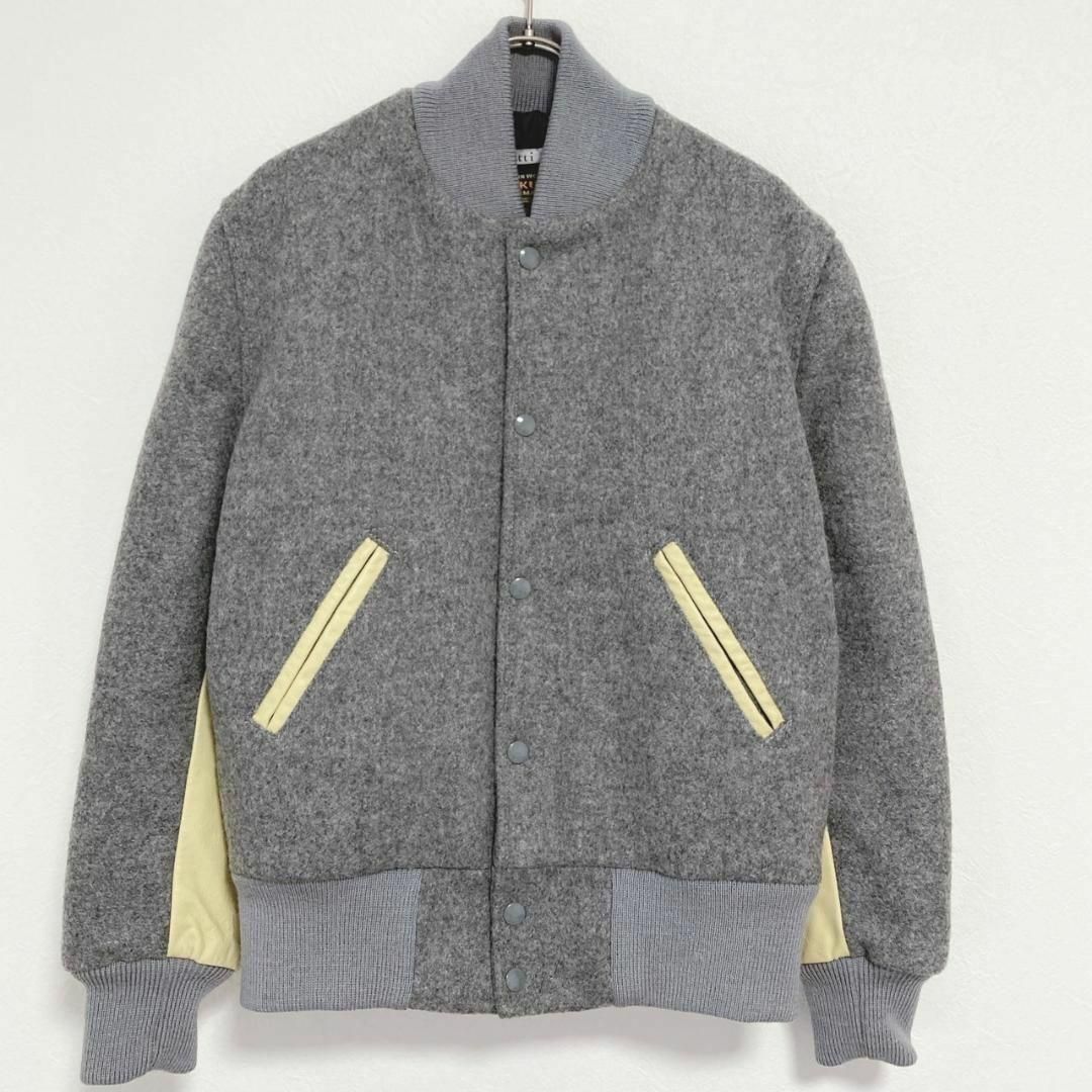 SKOOKUM メルトン スタジャン ウール切替 袖ライン 配色リブ グレー M