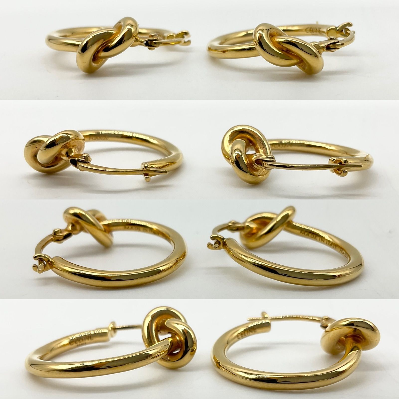 【美品】CELINEセリーヌ　ピアスノット フープピアス　ケース付 CELINE◇ノット スモール フープ ピアス gold【送料関税込】 (CELINE