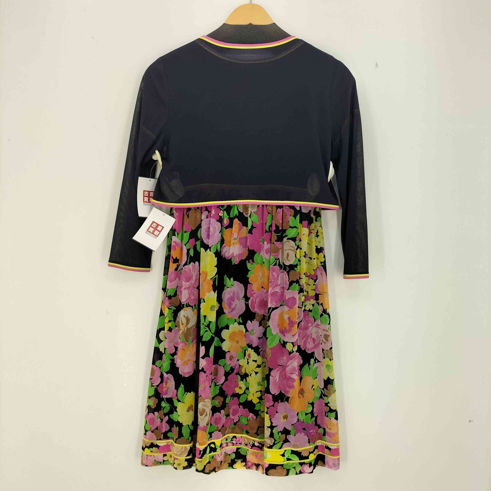 レオナール LEONARD 7分袖ボレロ付 フラワープリント切替半袖ワンピース レディース FR 36