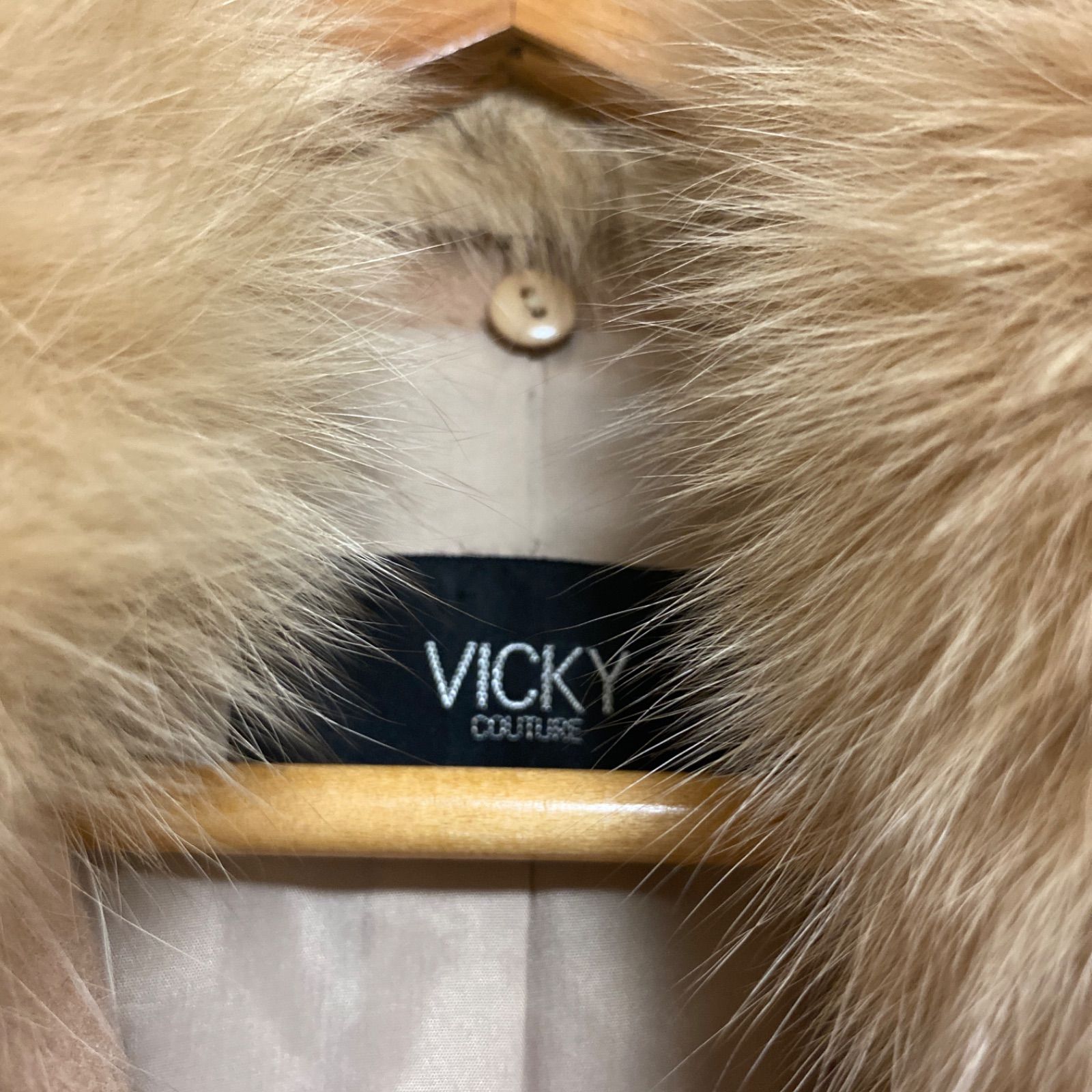 VICKY ベージュ フォックスファー襟 ロングコート ビッキー サイズ1