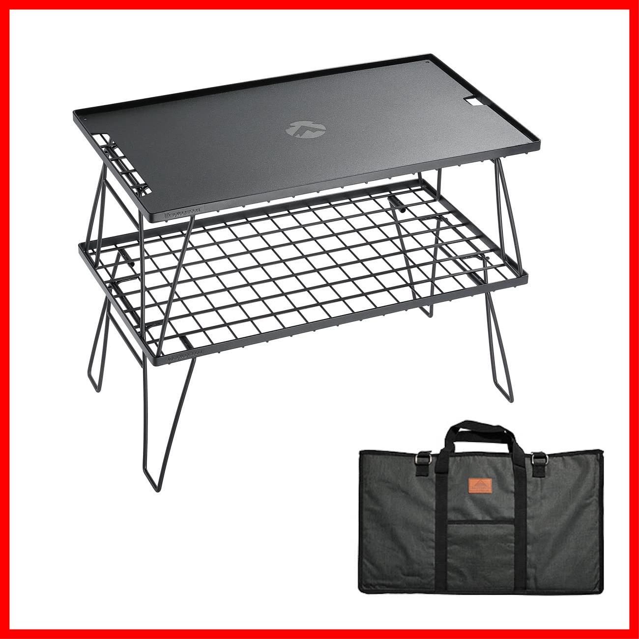 数量 2点 本体T-230 収納バック付き アルミ天板 黒メッキスチール製 折り畳みラック グラウンドラック セット フィールドラック MOON キャンピングムーン CAMPING