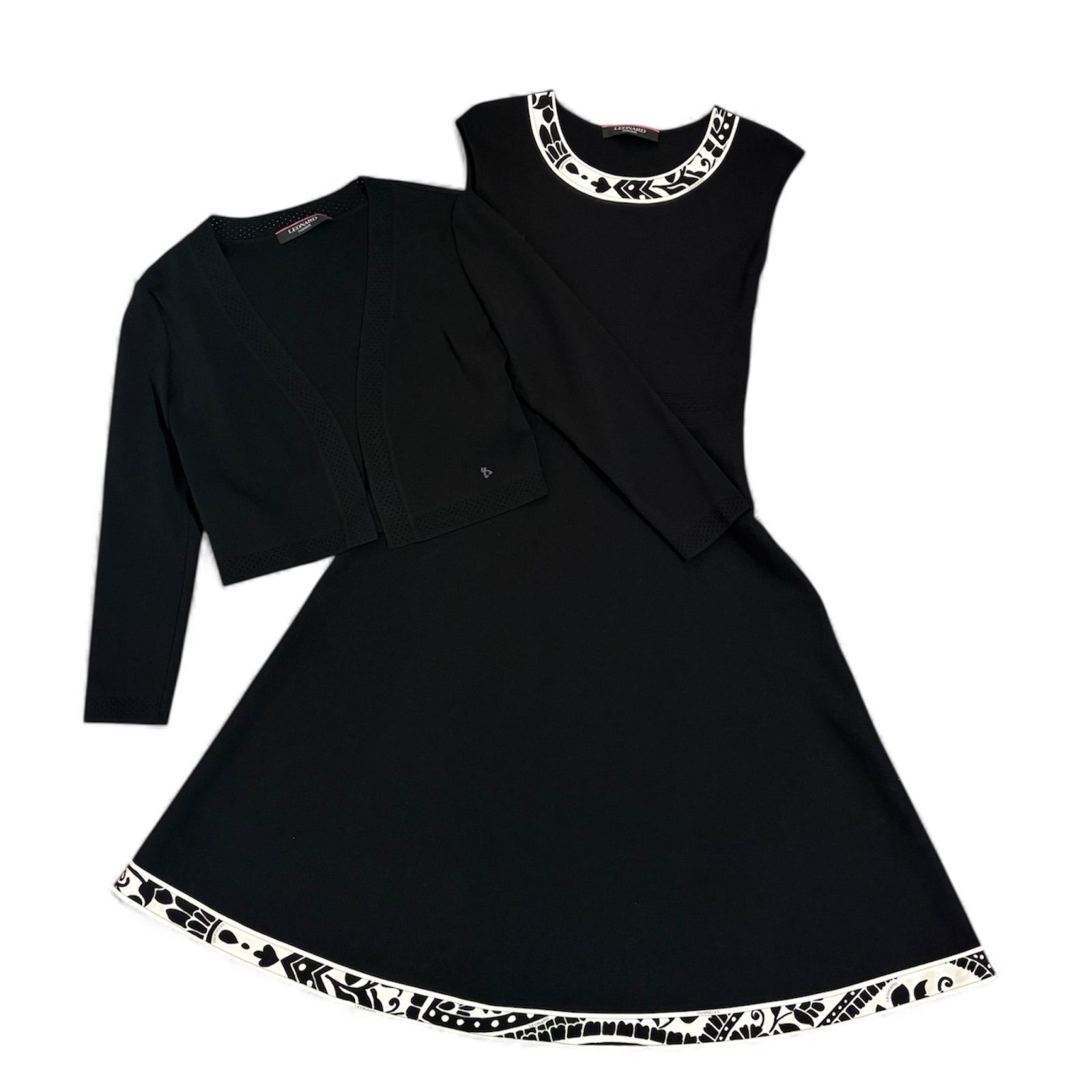 LEONARD レオナール セットアップ ワンピース アンサンブル ジャケット 花柄 フラワー トリム ジャージー生地