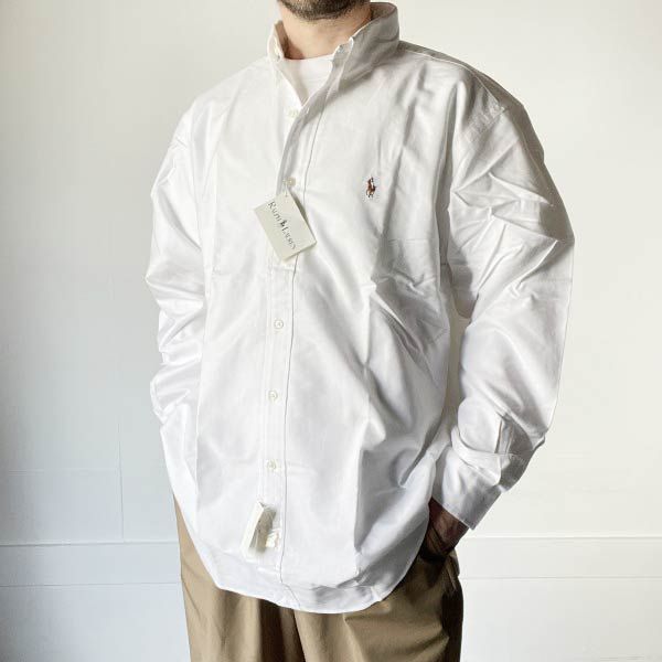 90s ラルフローレン YARMOUTH オックスフォード ボタンダウン 長袖シャツ 白 16-1 2 ビッグシルエット D146-14-0001XV