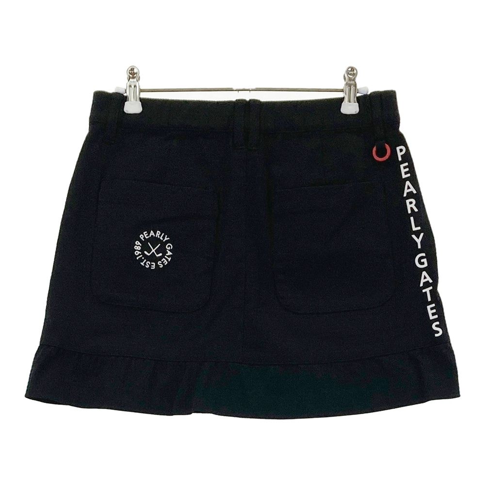 サイズ 1 PEARLY GATES パーリーゲイツ モデル スカート ジャガード サイドロゴ 総柄 ブラック系 ゴルフウェア レディース ストスト