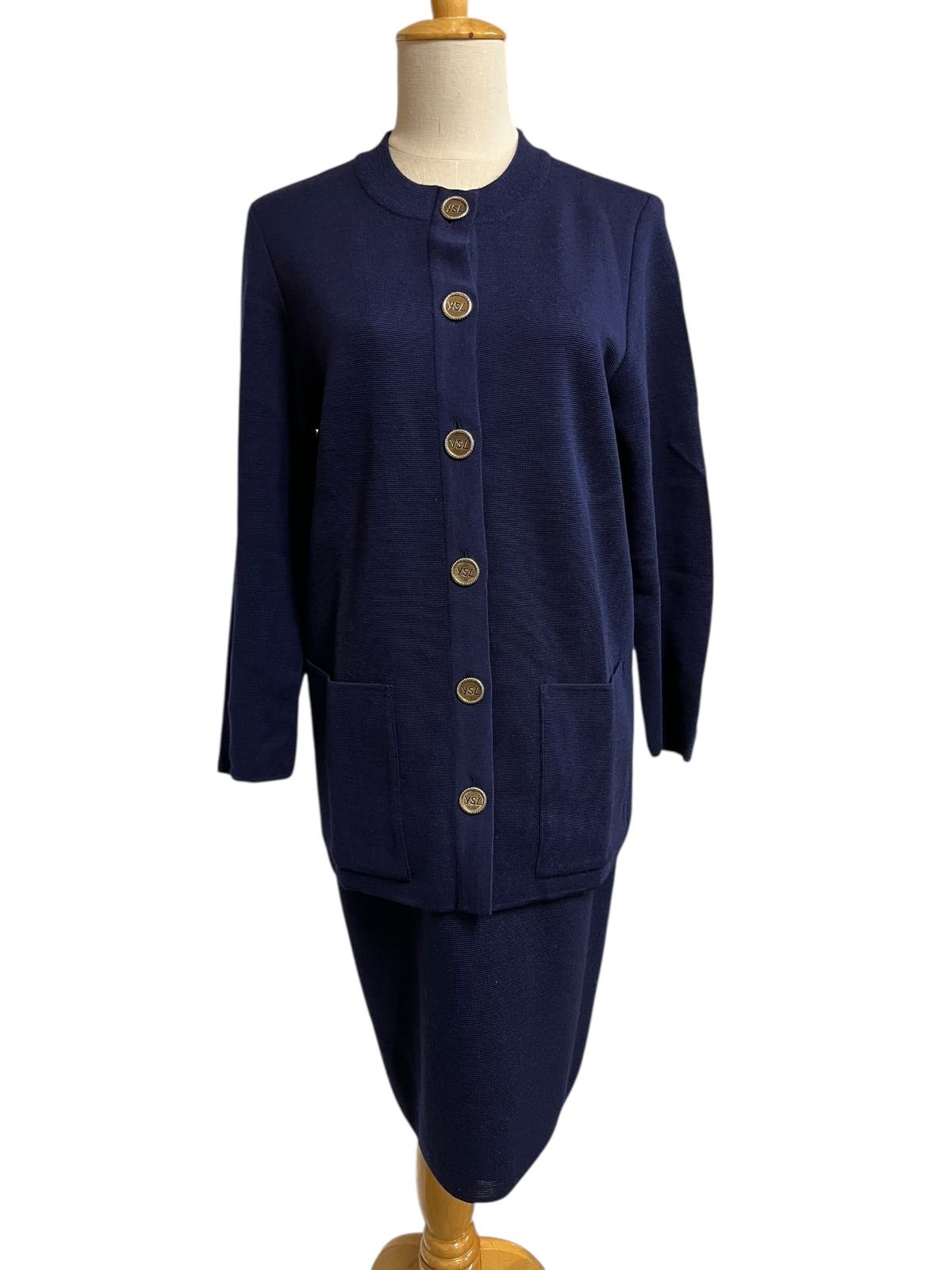 Yves Saint Laurent イヴ サンローラン セットアップ ネイビー ロゴボタン レディース 紺 ヴィンテージ ファッション