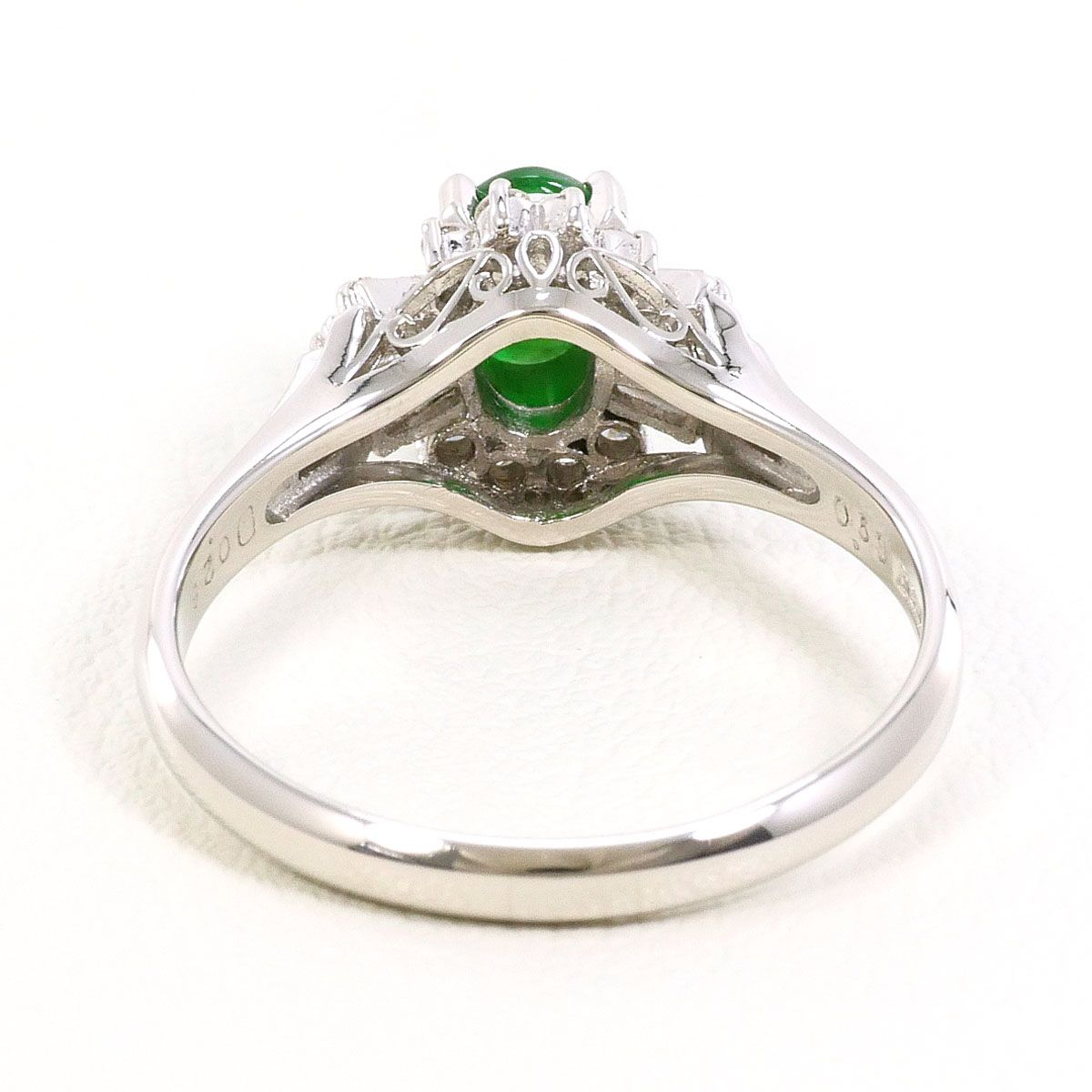 PT900/プラチナ リング・指輪 15号 ヒスイ 0.63ct ダイヤモンド 0.28ct 
