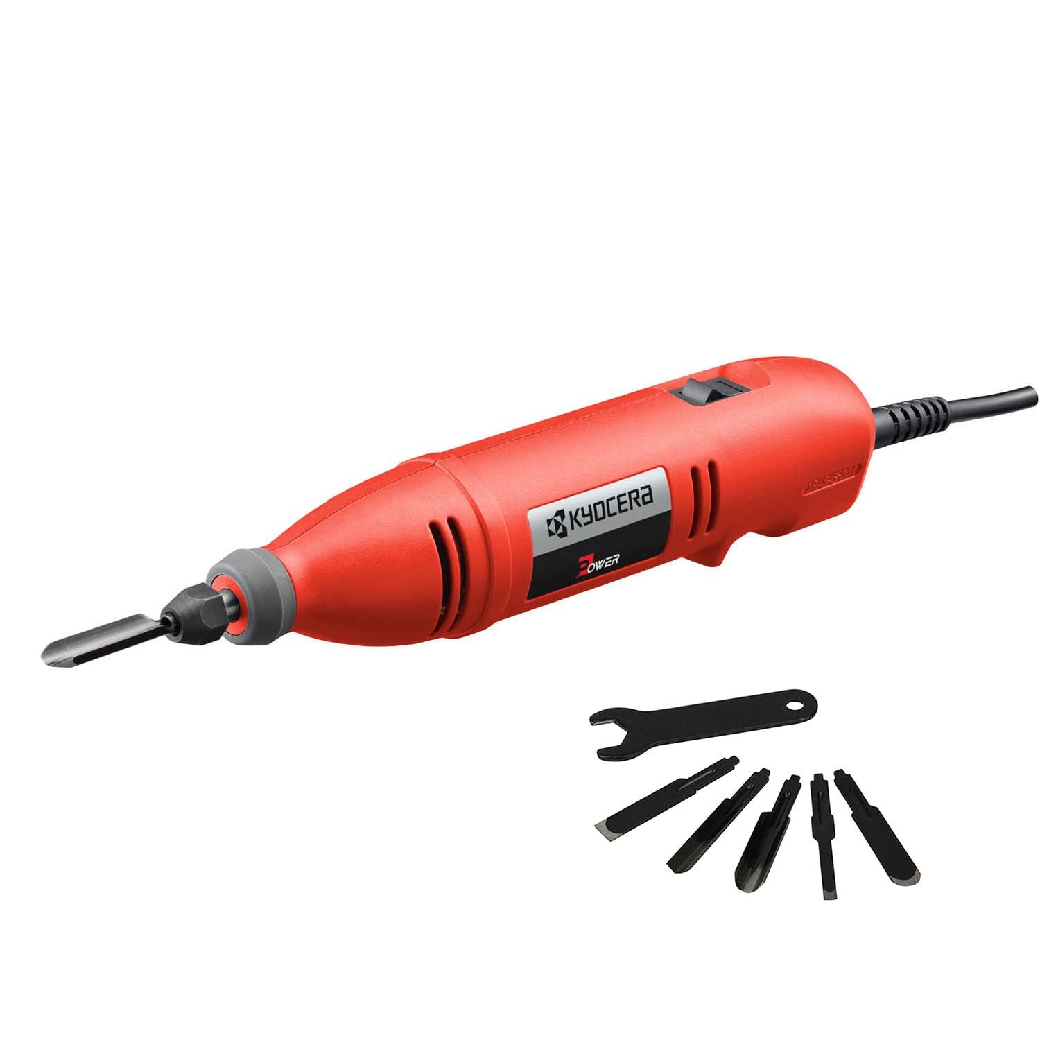 京セラ Kyocera 旧リョービ 電動彫刻刀 DC-501F 替刃5本セット 4988204 な替刃セット付 スイッチONで手軽にガラス彫刻や模型工作ができる 替刃軸寸法 幅5.5×厚さ1.6mm 定格使用時間連続 軽量0.45Kg