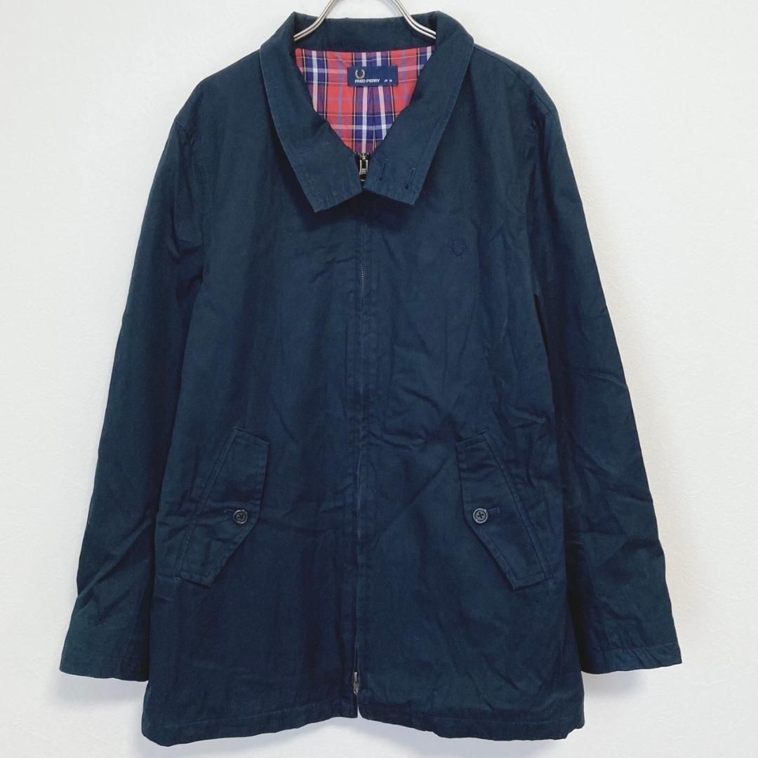 フレッドペリー F2424 裏チェック ハリントンジャケット コート 紺 M